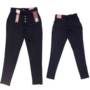 Indero Plaid Black Trousers Pants